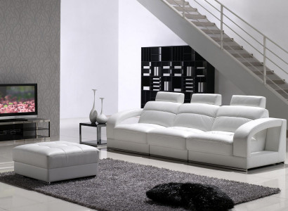 Dreisitzer Sofa Couch Polster Couchen Sofas 3 Sitzer mit Hocker Garnitur Polster